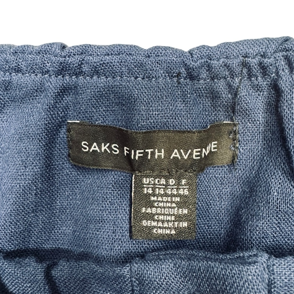 Saks Fifth Avenue Linen Off Shoulder Dress Size 14 Blue Sustainable Cottagecore - Picture 6 of 10
